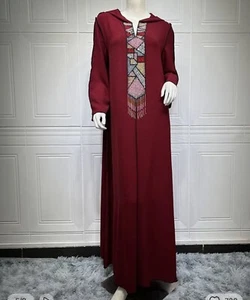 Muslim Women Long Kaftan Jilbab Robe Maxi Dress Abaya Islamic Hooded Robe Dubai - Picture 1 of 3