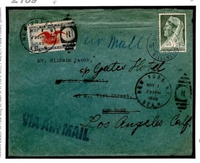 Dutch Colonies Cover CURACAO Air Mail USA New York Forwarded L Angeles 1940 Z169 - Image 1 of 4