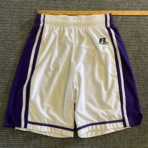Pantalones cortos de baloncesto Russell para hombre S blancos con logotipo púrpura elásticos activos - Imagen 1 de 11