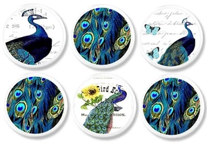 Peacock Cabinet Knobs | Handmade Ornate Drawer Pulls Set of 6 | Boho Glam Decor - Picture 1 of 7
