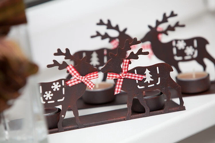 Teelichthalter 2er Hirsch m. rotem Schleifchen - Bild 1 von 1