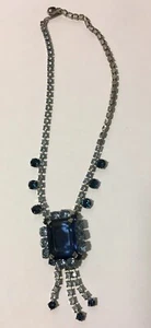 Stunning Vintage Art Deco Sapphire Blue & Light Blue Glass Rhinestone Necklace - Picture 1 of 8