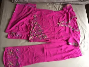 salwar kameez Kurti Bollywood Kostüm Bestickt Pink Magenta L Indien Pakistan - Bild 1 von 5