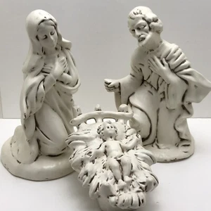 Vintage Ceramic Holy Family Hand Painted Circa 1970’s Cream & Brown 9” Tall 3 Pc - Picture 1 of 17