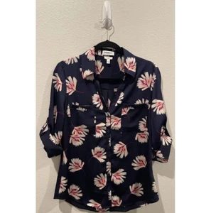 EXPRESS Navy Blue Floral Button Down Slim Shirt Size M - Picture 1 of 6