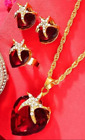 Gold Red STRAWBERRY Necklace Earrings Ring Jewelry Set FREE SHIP - 2 Items