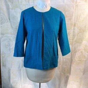 NWT Breckenridge Box Blazer has Pockets Blue Teal Cotton Medium - Picture 1 of 10