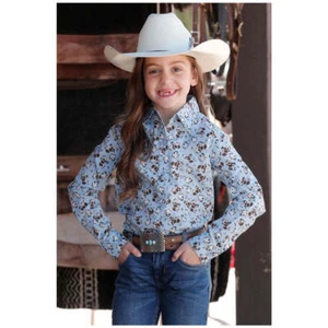 CTW3380002 Cruel Girl Girls' Long Sleeve Shirt - Light Blue with Cow Print NEW - Picture 1 of 7