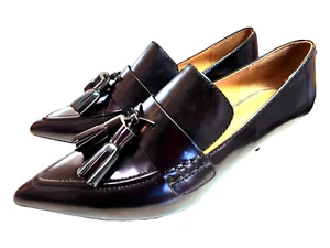 COACH Betty Loafer Silver Heels Black Leather Slip-on Pointed Toe Size 7 B - Picture 1 of 24