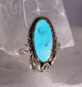 Southwestern Sterling Silver Turquoise Ring Signed E Size 7.5 - Picture 1 of 8