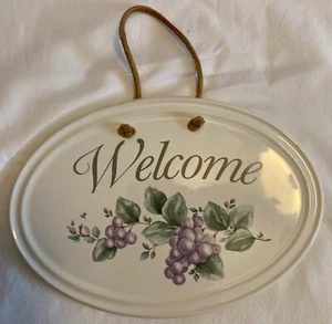 Pfaltzgraff Made in the USAHanging Welcome Sign Grapes & Leaves 8 X 5-5/8 Inches - Picture 1 of 4
