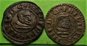 aXF, FELIPE IV, 8 Maravedís, SEVILLA 1661, SEGOVIA 1661, Lote de 2 piezas, Cobre - Imagen 1 de 2