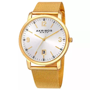 Orologio Akribos XXIV Uomo AK858YG Quadrante Argento Tondo Bracciale Quarzo Tre Mani - Foto 1 di 5
