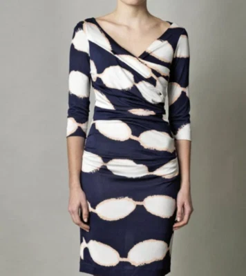 Diane Von Furstenberg DVF Abstract Print Ruched Bentley 3/4 Sleeve Silk Dress 6 - Image 1 of 4