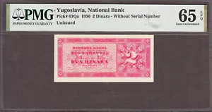 Jugoslawien 2 Dinara 1950 unveröffentlichter Pick-67Qa EDELSTEIN UNC PMG 65 EPQ - Bild 1 von 2