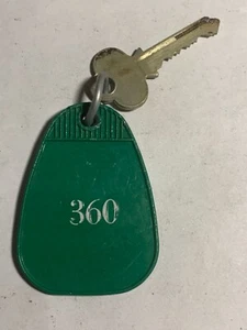 Vintage GREEN Hotel Motel Room Key Fob with Key #360 - Picture 1 of 2