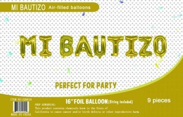 16" Gold Yellow Foil Balloons Mi Bautizo Banner Decoration Event Baptism Party - Image 1 of 4