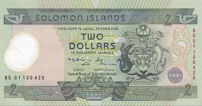 2 Dollar Polymer note. Solomon Islands 2001 series. $2 Banknote. single UNC bill - Image 1 of 2