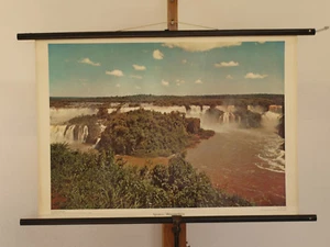 Hermoso Mural Cataratas del Iguazú Brasil Argentina 75x51cm Vintage~1960 - Imagen 1 de 4