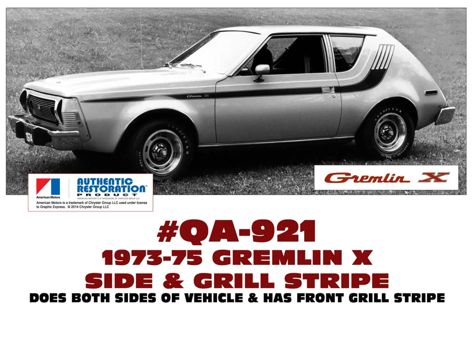 QA-921 1973 1974 1975 AMC - MOTORES AMERICANOS - GREMLIN X - CALCOMANÍA A RAYAS LATERALES Foto 1 de 1