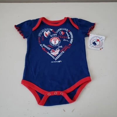 Texas Rangers One Piece Creeper Baby Infant 6-9 Months Blue MLB Hearts Girls NWT - Image 1 of 4
