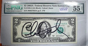 2003-A $2 FRN ~ UNUSUAL TV CELEB CHARLES OSGOOD AUTOGRAPHED SIGNATURE! PMG AU55! - Picture 1 of 2