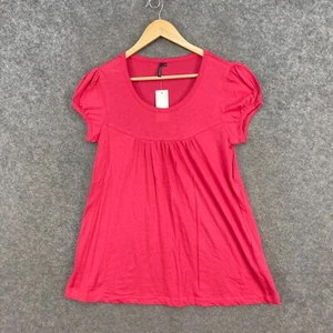 Topshop Womens Top Size 14 Pink Short Sleeve Round Neck Cotton Shirt Tunic 13813 - Picture 1 of 12