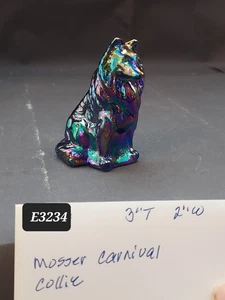 Mosser Glass Collie Dog Blue Purple Carnival Iridescent Marked - Picture 1 of 7