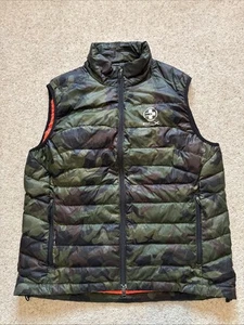RLX Ralph Lauren Gilet Mens Large Green Camo Down Puffer Bodywarmer Pony Army - Picture 1 of 17