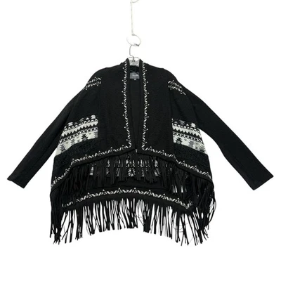 Suéter Miss Me Mujer Pequeño S Negro Azteca Western Flecos Cárdigan Frente Abierto Foto 1 de 4
