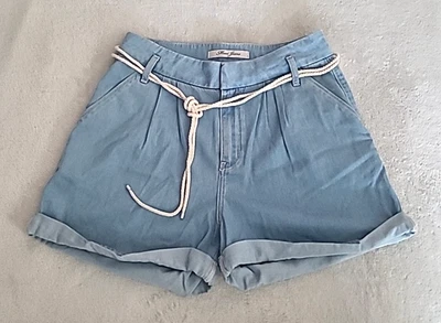 Mavis New Fit Chambray 绳腰带短裤蓝色牛仔铐女式 27 码波西米亚 — 第 1/4 张图片