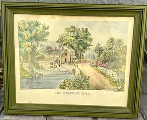 Currier and Ives " The Roadside Mill" Lithograph print, Green Frame, SmokeFree - Picture 1 of 6