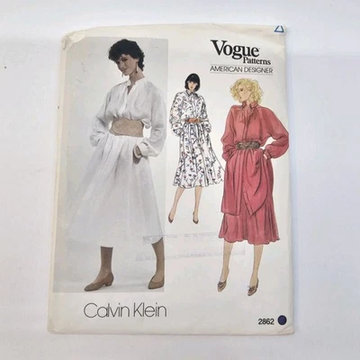 80's Vogue Designer Sewing Pattern 2862 Calvin Klein Dress Top Skirt Size 14 - Image 1 of 4