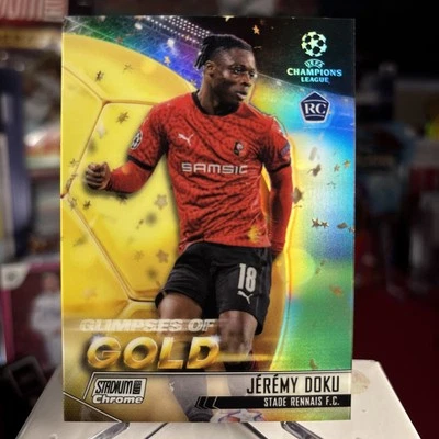 2020-21 Topps Stadium Club Jeremy Doku Glimpses of GOLD Refractor RC SSP ⭐️ MINT - Image 1 of 2