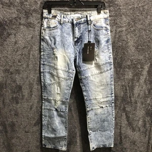 GS-115 Jeans Damen 18 Blau Acid Wash Distressed Moto Biker Panel Tapered Denim - Bild 1 von 13