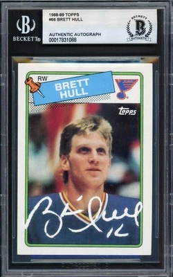Brett Hull Autographed Signed 1988-89 Topps RC 66 St. Louis Blues Beckett - Image 1 of 2
