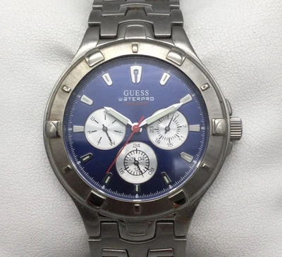 GUESS Waterpro Watch Mens 40mm Blue Dial Stainless Steel New Battery 6.5" - Image 1 of 4
