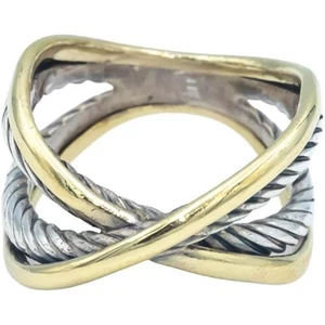 DAVID YURMAN 18k Gold & Sterling Silver Crossover Cable Band Ring Size 7.5 - Picture 1 of 4