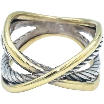 DAVID YURMAN 18k Gold & Sterling Silver Crossover Cable Band Ring Size 7.5 - Image 1 of 4
