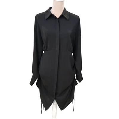 Torrid 1X Black LS Button Front Shirtdress Ruched Drawstring Hem - Image 1 of 4