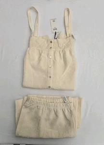 Laura Ashley 2 Piece Pajama Set Cami Pants L Coquette Cottage Core Cream NWT - Picture 1 of 10
