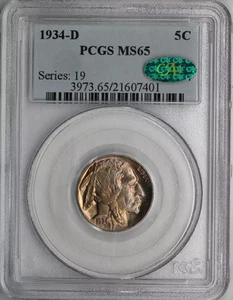 1934-D Buffalo Nickel PCGS MS65 CAC - Picture 1 of 5