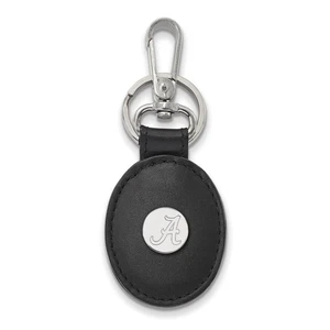 Sterling Silver U of Alabama Black Leather Logo Key Chain - Picture 1 of 4