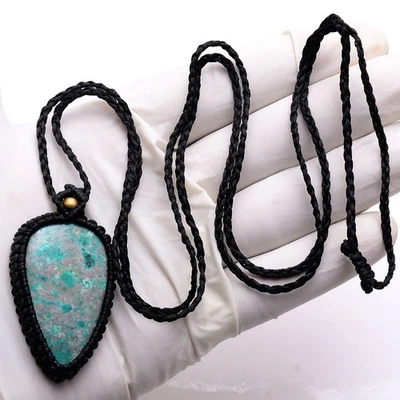 Ручной узелок макраме ~ натуральный хризоколла богемное макраме ожерелье исцеления подвеска - Изображение 1 из 4