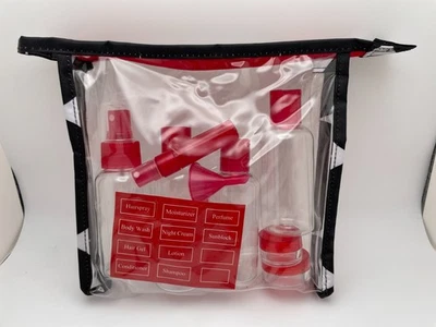 NEW RARE VINTAGE THIRTY-ONE TRAVEL-SIZE TOILETRY BOTTLES W/BAG BLACK WHITE RED - Image 1 of 4