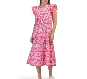 Abito midi rosa manica svolazzante Sail to Sable ric rac orlo XS NUOVO 1146 - Foto 1 di 5