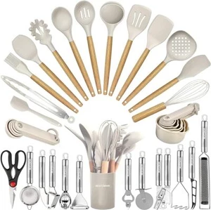 Kitchen Utensils Set- 35 PCs Wooden Handles Kitchen Gadgets Tools Set - Picture 1 of 6