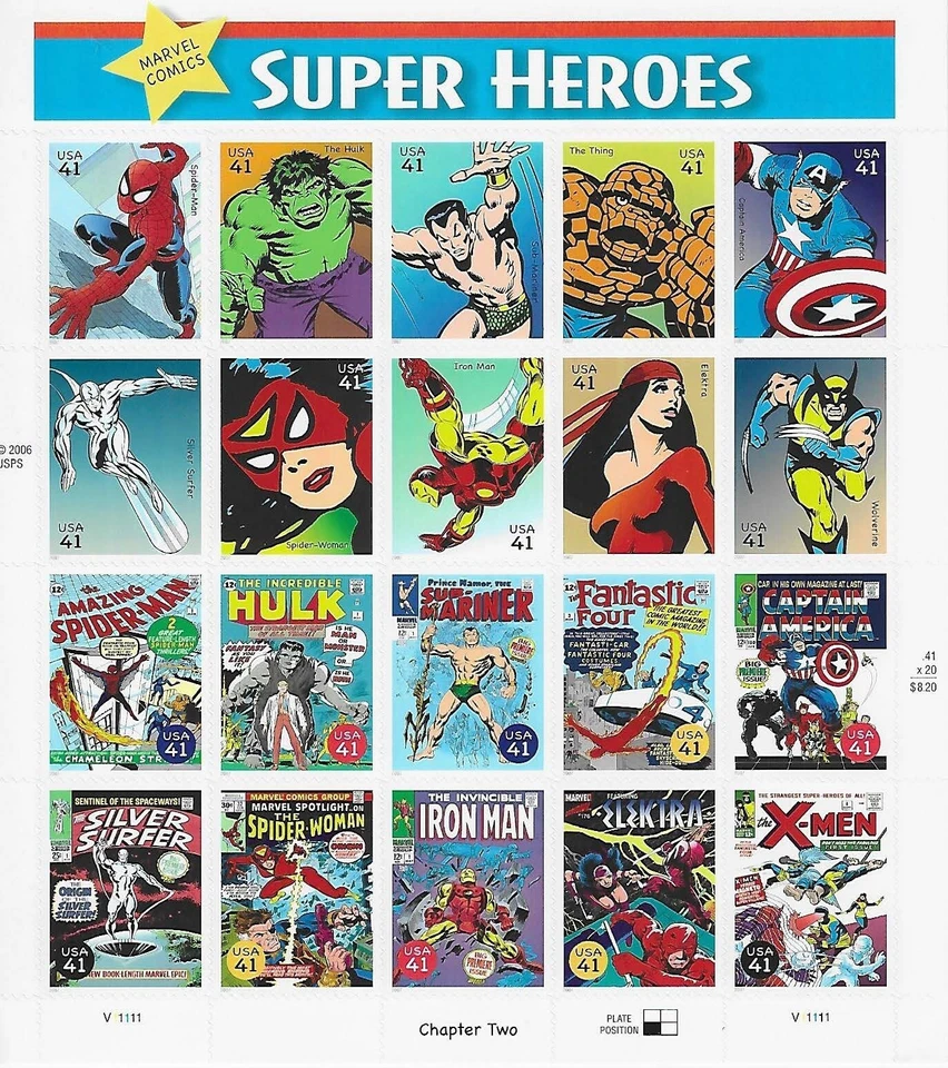 Hoja de estampillas 41c de Superhéroes de Marvel Comics de Estados Unidos Scott #4159 Foto 1 de 1