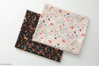 Tela de algodón orgánico Petite Wood Land Friends hecha en Corea por media yarda Foto 1 de 4