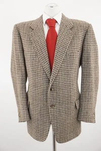 Harris Tweed Jacket Suit 26 Braun Checked Single Breasted 2-Knopf Wool D149 - Picture 1 of 6